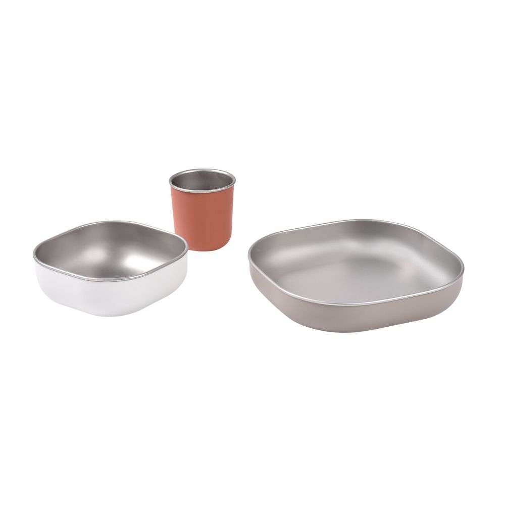 Set de masa din otel inoxidabil Beaba 4 piese Terracotta [2]