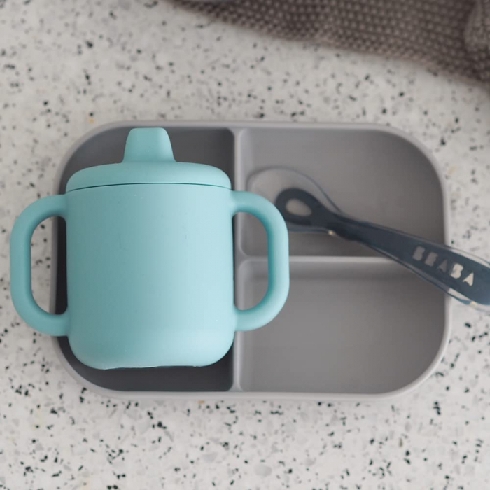 Set de masa silicon cu cana Beaba Blue [5]