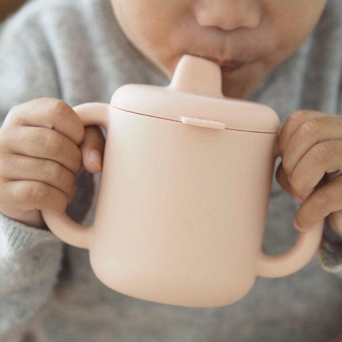 Set de masa silicon cu cana Beaba Old Pink [7]