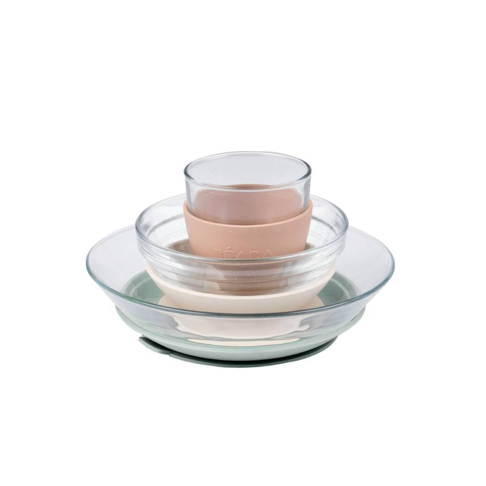 Set hranire bebe din sticla Beaba cu ventuze 3 piese Natural [2]