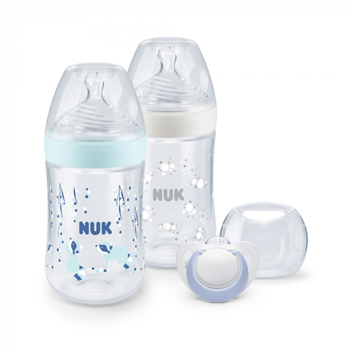 Set Nuk Nou Nascut Nature Sense Start Twin cu Control Temperatura Bleu