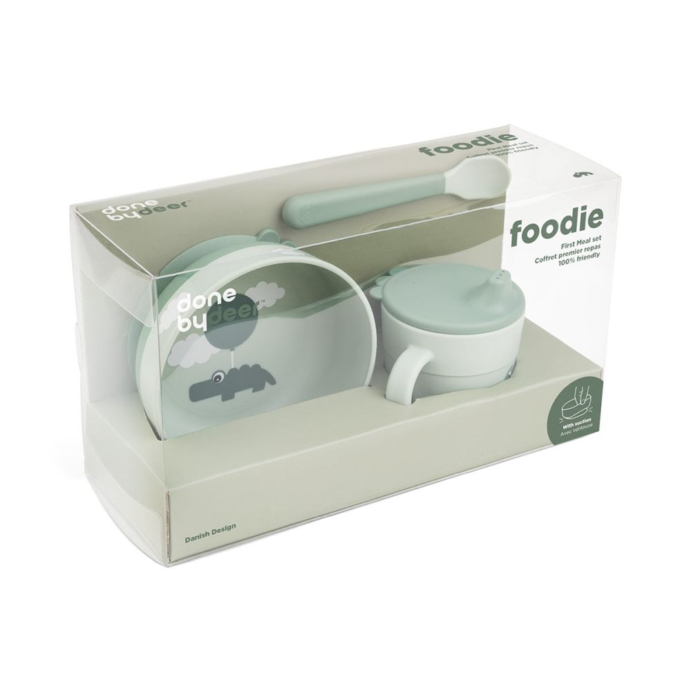 Set pentru primele mese cu ventuza Done by Deer Foodie Happy Clouds Green [6]