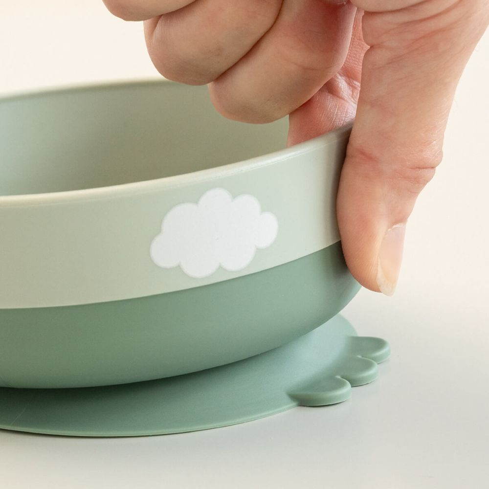 Set pentru primele mese cu ventuza Done by Deer Foodie Happy Clouds Green [8]