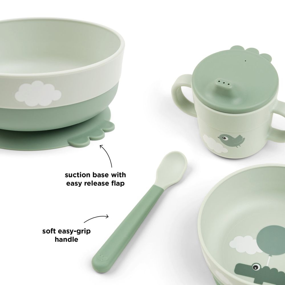 Set pentru primele mese cu ventuza Done by Deer Foodie Happy Clouds Green [5]