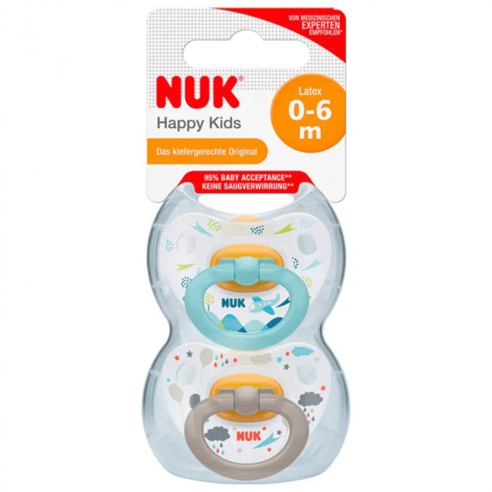 Suzeta Nuk Happy Kids Latex M1, 0-6 luni, Set 2 Bucati, Bleu [2]