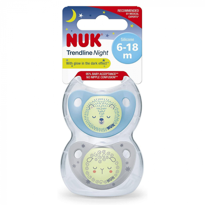Suzeta Nuk Night-Day Silicon M2, 6-18 luni, Set 2 Bucati, Bleu [2]