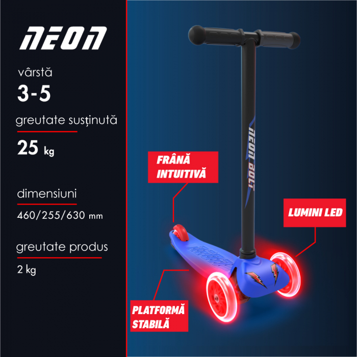 Trotineta cu 3 roti Neon Bolt Blue [5]