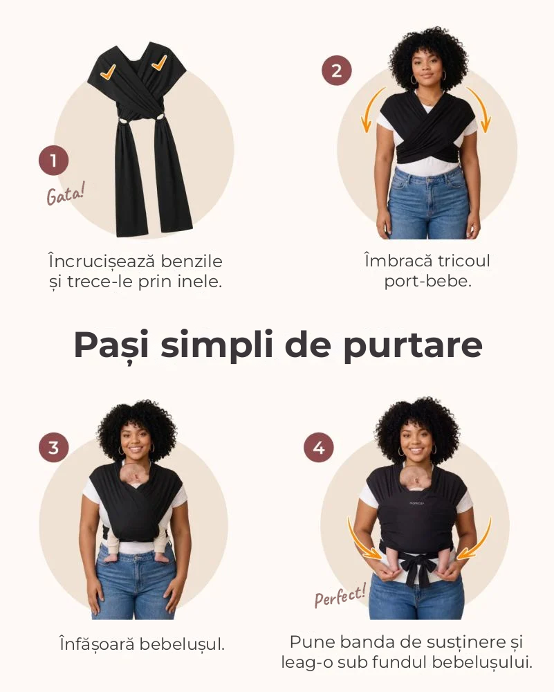 Wrap elastic bebe Momcozy Black, de la nastere [3]