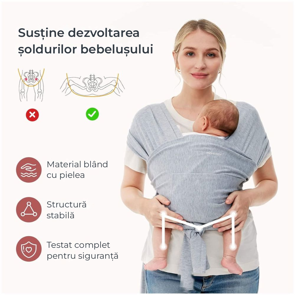 Wrap elastic bebe Momcozy Grey, de la nastere [3]