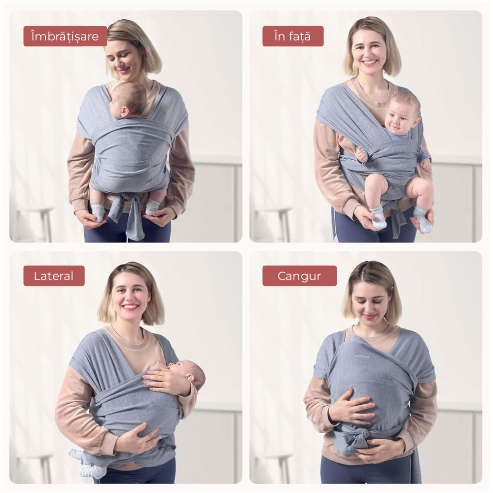 Wrap elastic bebe Momcozy Grey, de la nastere [5]