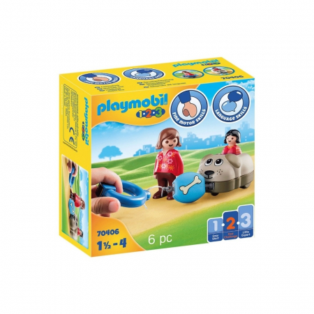 Figurine jucarii mici - 1.2.3 Mama Si Fetita Cu Masinuta Catel Playmobil
