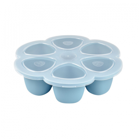 Articole hranire copii - Recipient ermetic silicon multiportii 6x90 ml Beaba Windy Blue