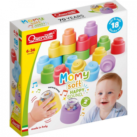 Jucarii bebelusi - Set blocuri moi Quercetti Momy Soft Happy Sound 18 piese