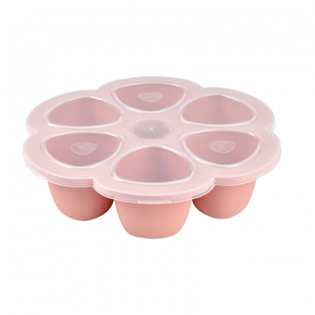 Articole hranire copii - Recipient ermetic silicon multiportii 6x90 ml Beaba Old Pink - Resigilat