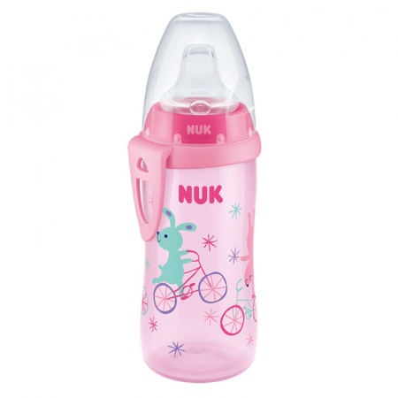Cana Nuk Active 300 ml cu adaptor silicon de la 12 luni Roz [0]