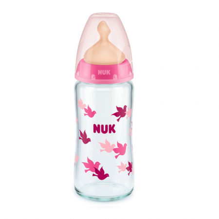 Biberon Nuk First Choice Sticla 240 ml Control Temperatura Tetina Latex M 0-6 luni Roz [0]