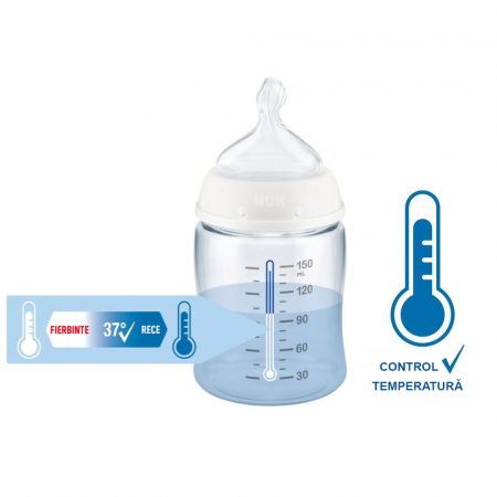 Biberon Nuk Nature Sense PP 150 ml Control Temperatura Tetina Silicon S 0-6 luni Turcoaz [1]