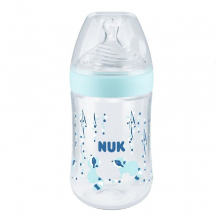 Biberon Nuk Nature Sense PP 260 ml Control Temperatura Tetina Silicon M 6-18 luni Turcoaz [0]