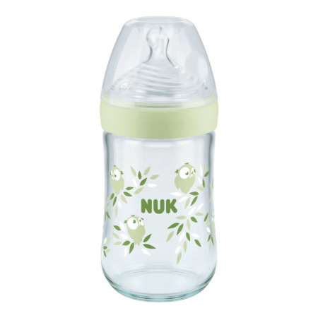 Biberon Nuk Nature Sense Sticla 240 ml Control Temperatura Tetina Silicon M 6-18 luni Verde [0]