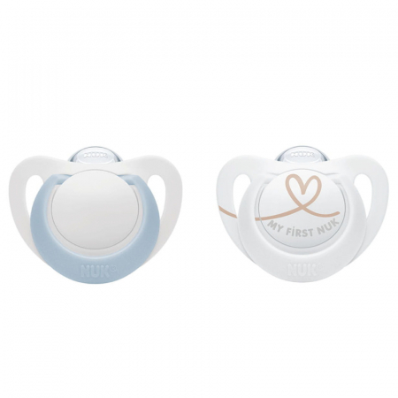 Biberoane tetine suzete - Suzeta Nuk Star Silicon 0-6 luni Bleu, Set 2 Bucati