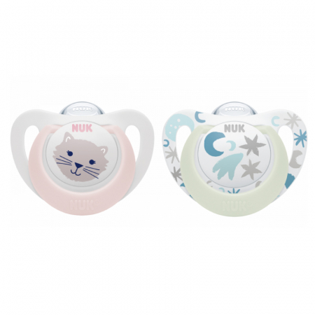 Suzeta Nuk Star Day & Night Silicon 0-6 luni M1 Roz, Set 2 Bucati