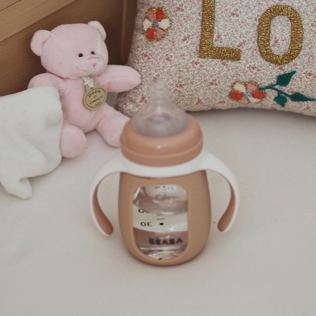 Biberon de invatare 2 in 1 din Sticla Beaba 210 ml Old Pink [4]