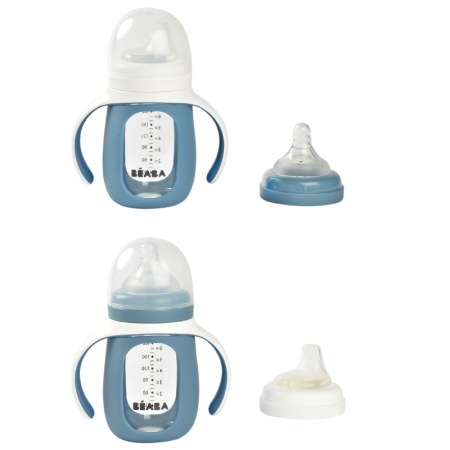 Biberon de invatare 2 in 1 din Sticla Beaba 210 ml Windy Blue [2]