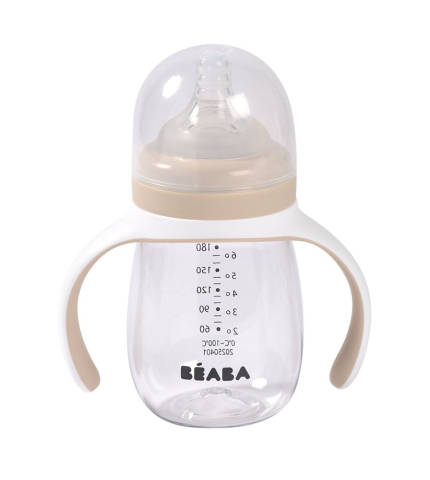 Biberoane tetine suzete - Biberon de invatare 2 in 1 din Tritan Beaba 210 ml Clay