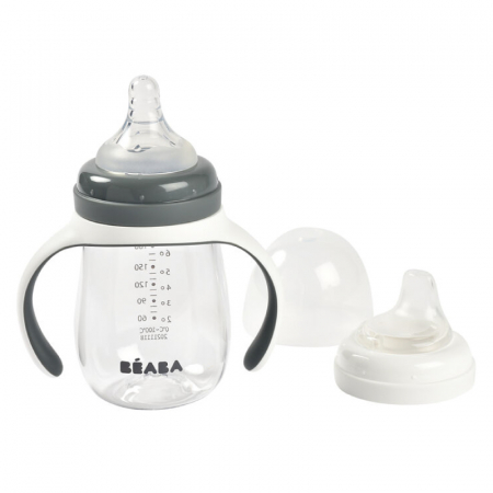 Biberoane tetine suzete - Biberon de invatare 2 in 1 din Tritan Beaba 210 ml Mineral Grey