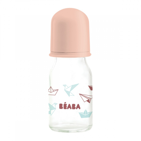 Biberoane tetine suzete - Biberon de sticla Beaba Origami 110 ml Roz