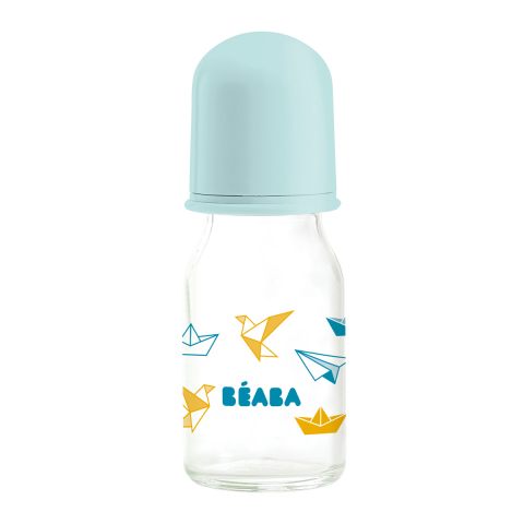 Biberoane tetine suzete - Biberon din sticla Beaba Origami 110 ml Bleu