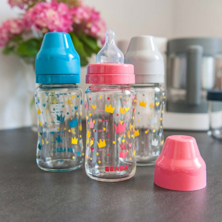 Biberon din sticla cu gat larg Beaba Crown 240 ml Bleu [2]