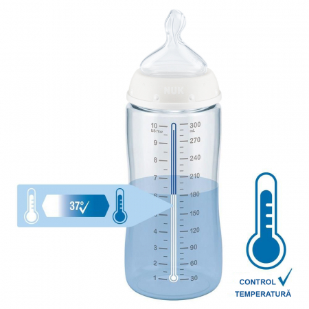 Biberon Nuk First Choice Plus Control Temperatura 300 ml Tetina Silicon M 0-6 luni Alb [1]