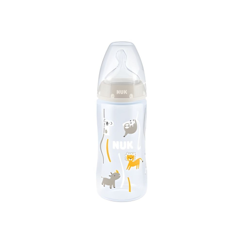 Biberoane tetine suzete - Biberon Nuk First Choice PP 300 ml, Control Temperatura, Tetina Silicon 0-6 luni, Alb Animale
