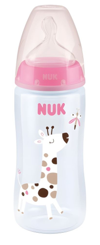 Biberoane tetine suzete - Biberon Nuk First Choice PP 300 ml, Control Temperatura, Tetina Silicon 0-6 luni, Roz Girafa