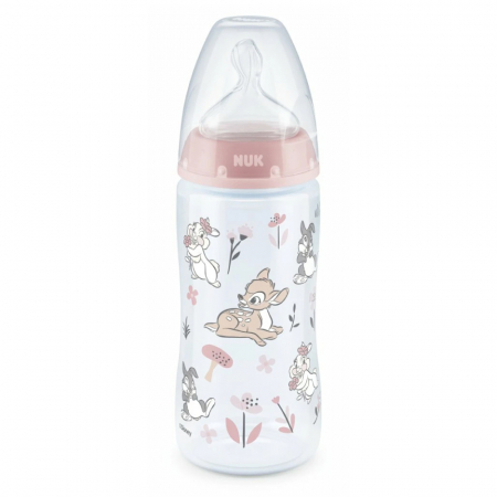Biberoane tetine suzete - Biberon Nuk First Choice PP 300 ml, Control Temperatura, Tetina Silicon M, 6-18 luni, Disney Bambi