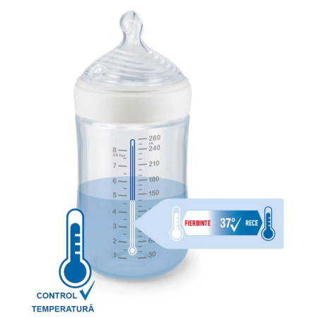 Biberon Nuk for Nature PP 260 ml, Control Temperatura, Tetina Silicon M, Crem [2]