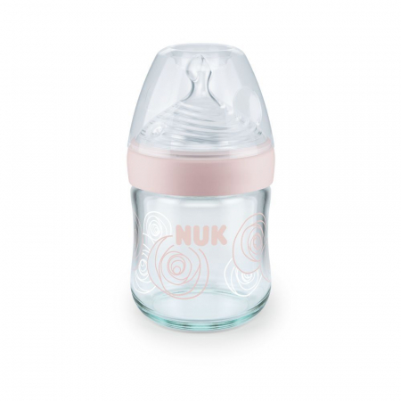 Biberon Nuk Nature Sense Sticla 120 ml Tetina Silicon Orificiu S 0-6 luni Roz [0]
