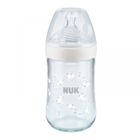 Biberon Nuk Nature Sense Sticla 240 ml Control Temperatura Tetina Silicon M 6-18 luni Alb [0]