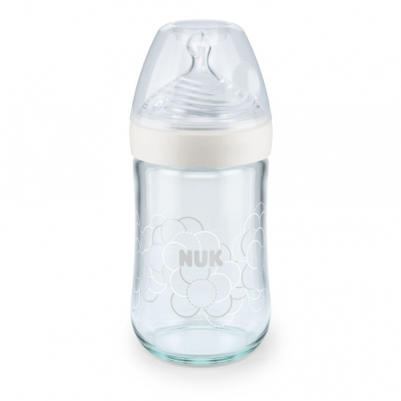 Biberon Nuk Nature Sense Sticla 240 ml Tetina Silicon Orificiu M 0-6 luni Alb [0]