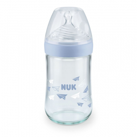 Biberon Nuk Nature Sense Sticla 240 ml Tetina Silicon Orificiu M 0-6 luni Bleu [0]