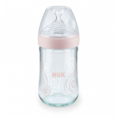 Biberon Nuk Nature Sense Sticla 240 ml Tetina Silicon Orificiu M 0-6 luni Roz [0]