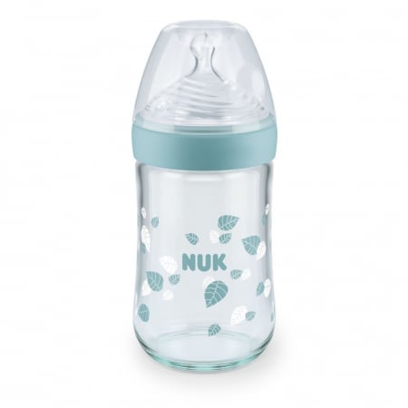 Biberon Nuk Nature Sense Sticla 240 ml Tetina Silicon Orificiu M 0-6 luni Vernil [0]