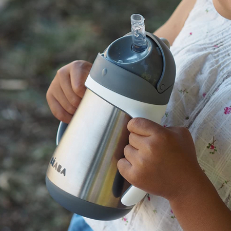 Cana cu pai din inox Beaba 250 ml Mineral Grey [3]