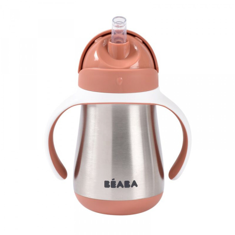 Cani si pahare - Cana cu pai din inox Beaba 250 ml Terracotta
