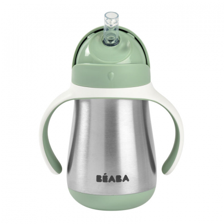 Biberoane tetine suzete - Cana cu pai din inox Beaba 250 ml Sage Green
