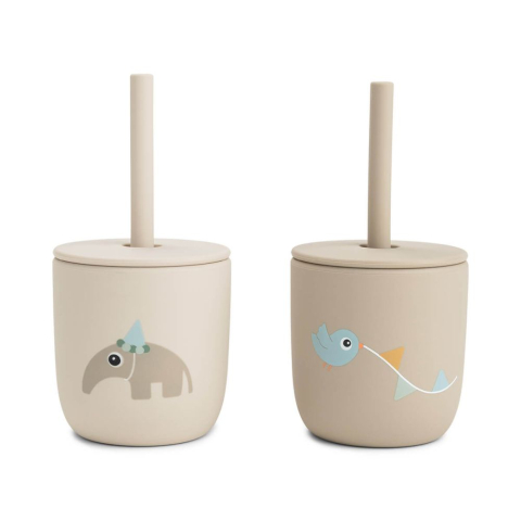 Cani si pahare - Cana cu pai Done by Deer silicon set 2 buc Celebration Sand