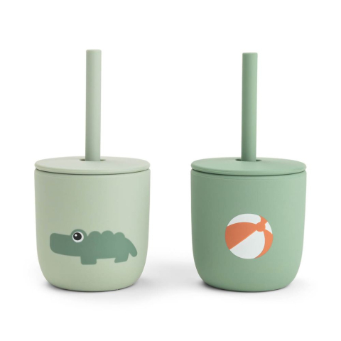 Cani si pahare - Cana cu pai Done by Deer silicon set 2 buc Playground Green