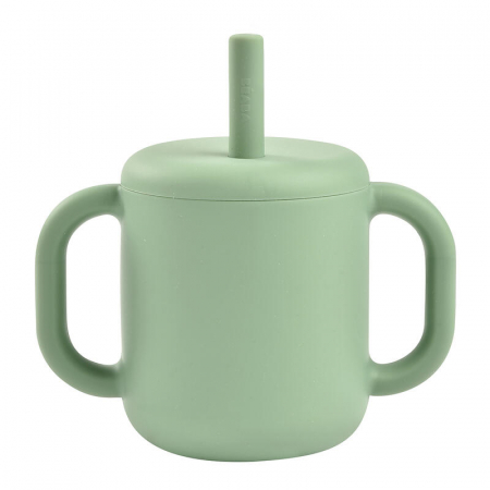 Cani si pahare - Cana de antrenament cu pai din silicon Beaba Sage Green