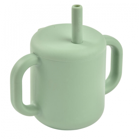 Cana de antrenament cu pai din silicon Beaba Sage Green [1]